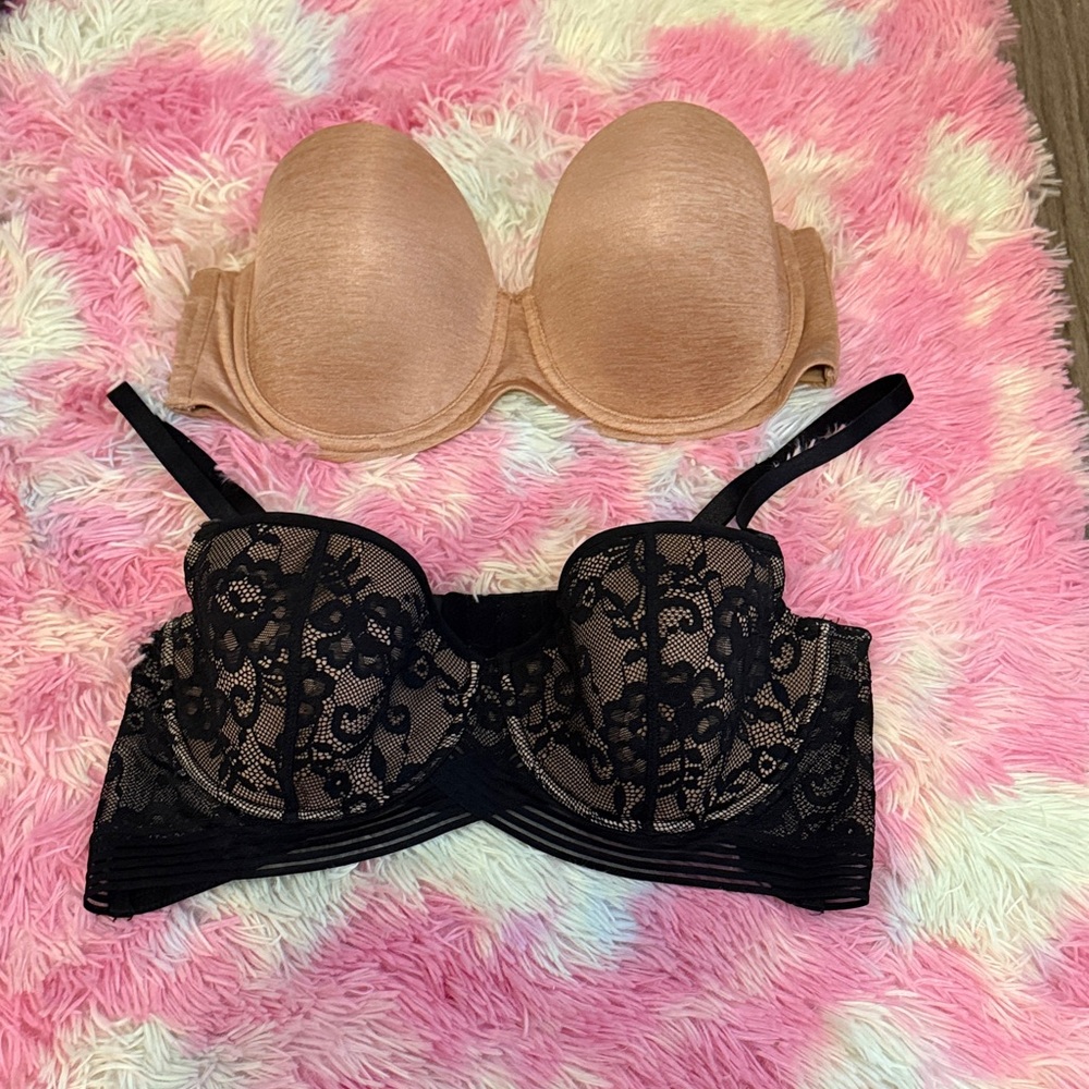 Adore Me Black Lace and Tan Bra Duo